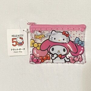 Sanrio Daiso Hello Kitty 50th Anniversary My Melody Flat Pouch Zipper New 5x3